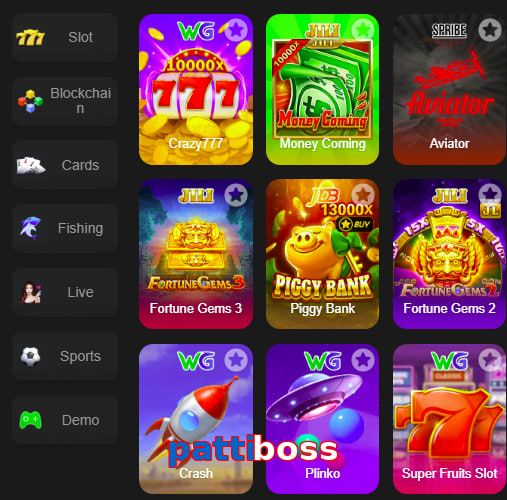 Main screen of Pattiboss game page for PK players